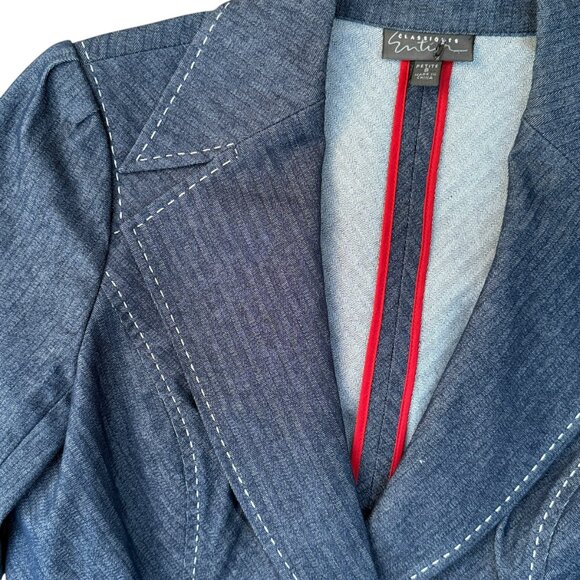 Retro Fitted Striped Denim White Stitch Women's Blazer Jacket (8P) - Picture 4 of 7